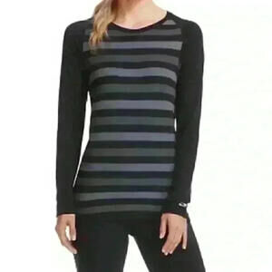 Champion XS Tee Long Sleeve Top Active Duo Dry Black & Gray Stripe NEW WITH TAG